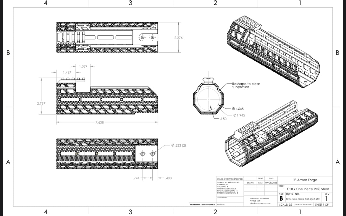 Spectre ISR Rail 8 inch for  Rattler Sig MCX Virtus/LT 6.75 inch